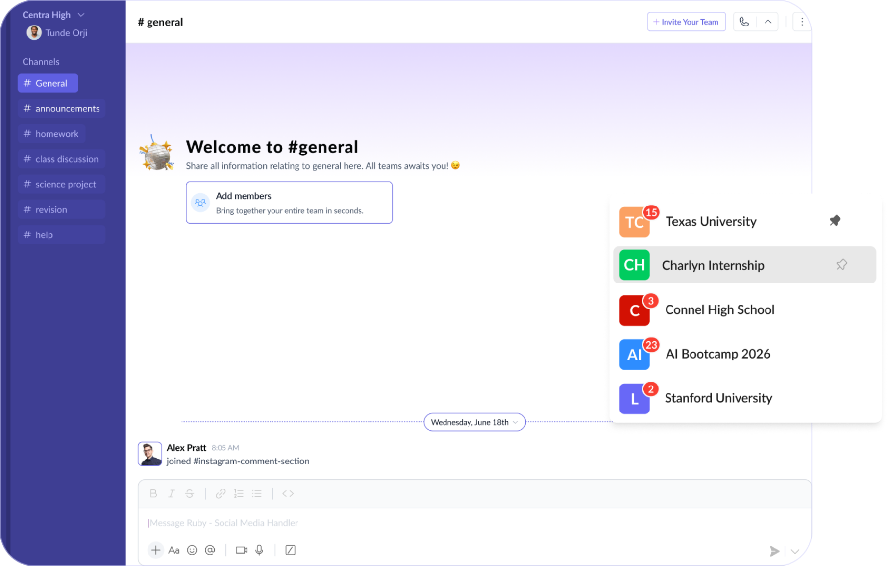 Preview of the learning communication interface